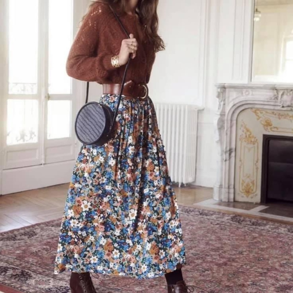 Sezane Nelly Skirt Fall Flowers